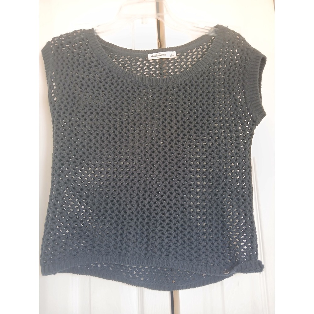 Abercrombie & Fitch Short Sleeve Sweater Womens Crochet Knit Old Money Capsule L